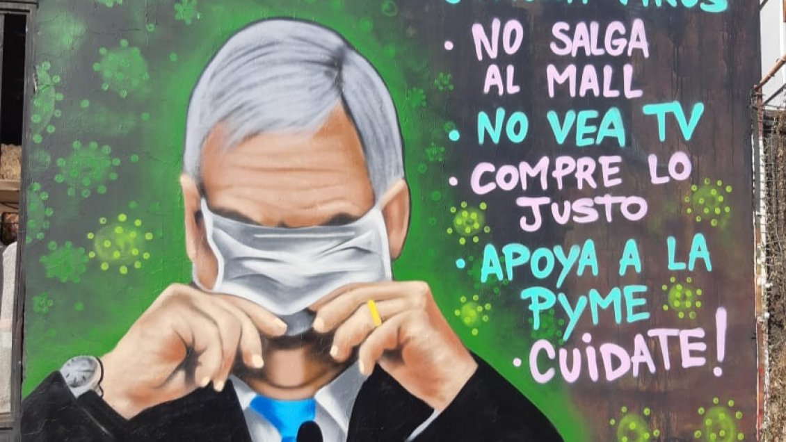 Curicó: Grafitero sorprende con nuevo mural preventivo de la pandemia con imagen del Presidente
