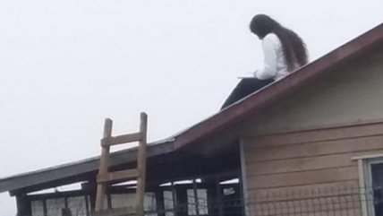 Joven estudia en el techo de su casa para lograr señal de internet