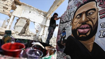   Inmortalizan imagen de George Floyd en ruinas de Siria 