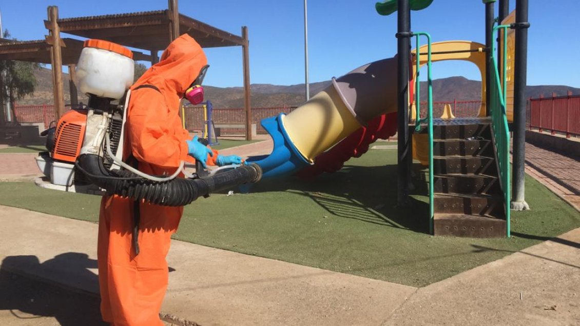 Plazas y edificios fueron sanitizados en La Higuera