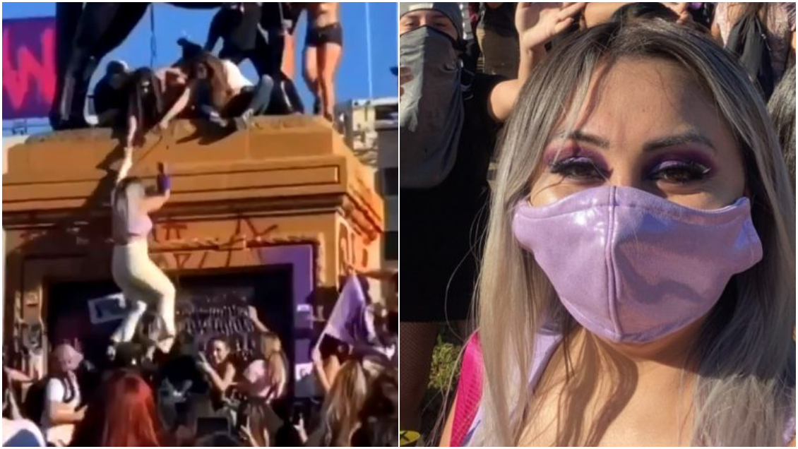Naya Fácil cayó del monumento a Baquedano durante marcha del 8M