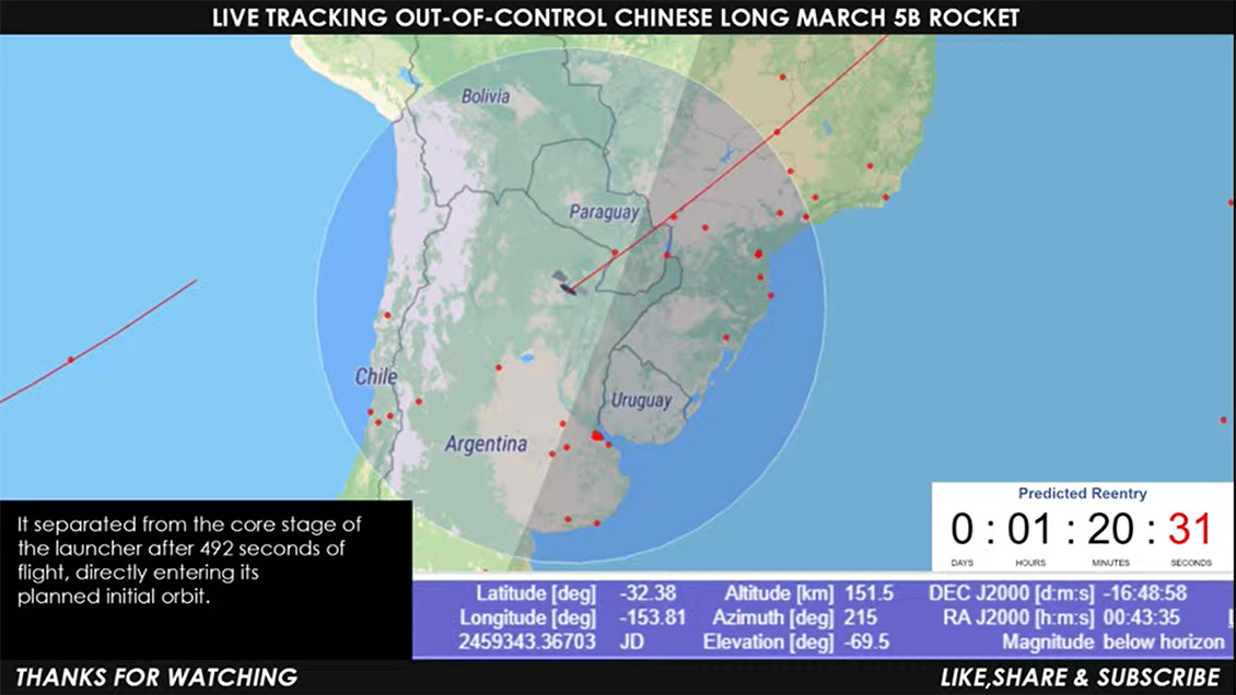 ¿Dónde caerán los restos del cohete chino sin control?
