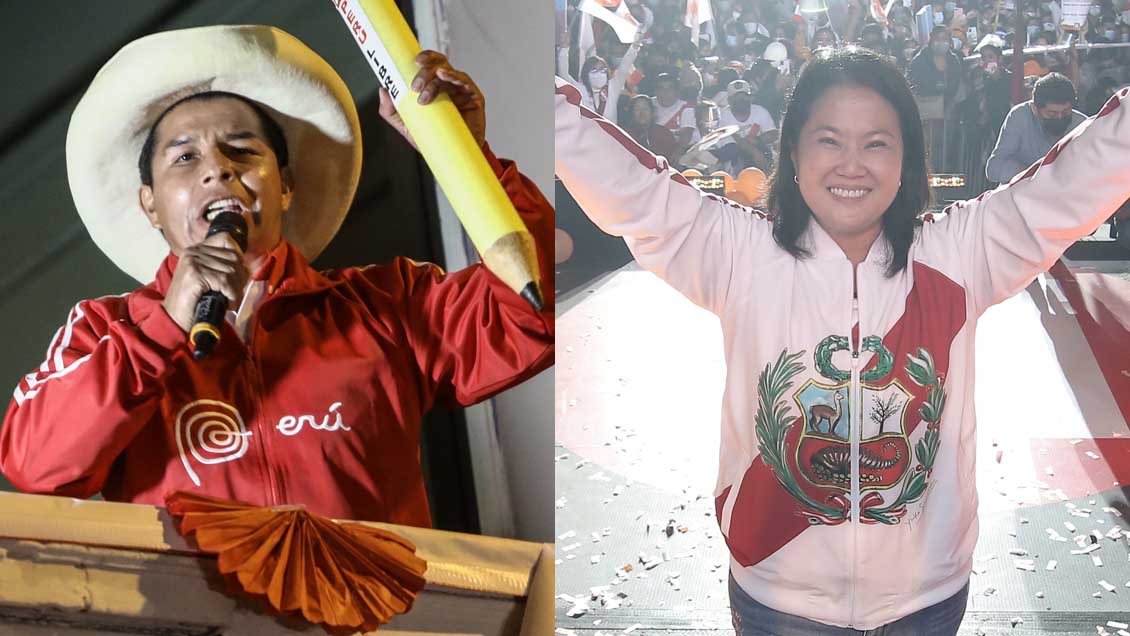 Pedro Castillo y Keiko Fujimori cerraron la campaña más polarizada en décadas en Perú