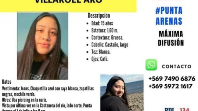 Buscan intensamente a menor que se encuentra desaparecida en Punta Arenas