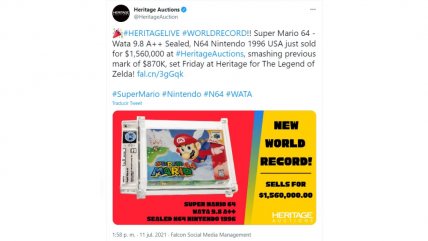   De locos: pagaron 1,5 millones de dólares por un juego Super Mario 64 