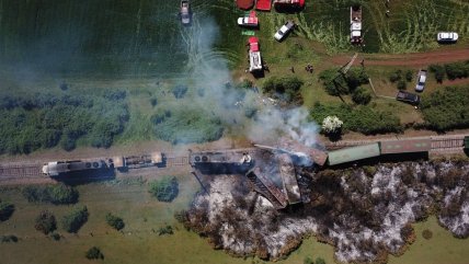  Así quedaron los vagones del tren de carga incendiado en Victoria  