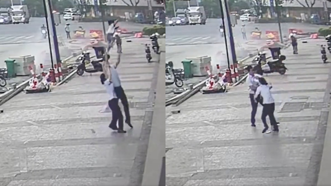 Transeúnte atrapó a niña pequeña que cayó desde sexto piso