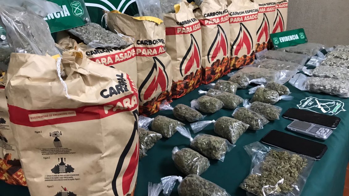 Valparaíso: OS7 decomisa 19 kilos de marihuana oculta en bolsas de carbón y detiene a padre e hijo