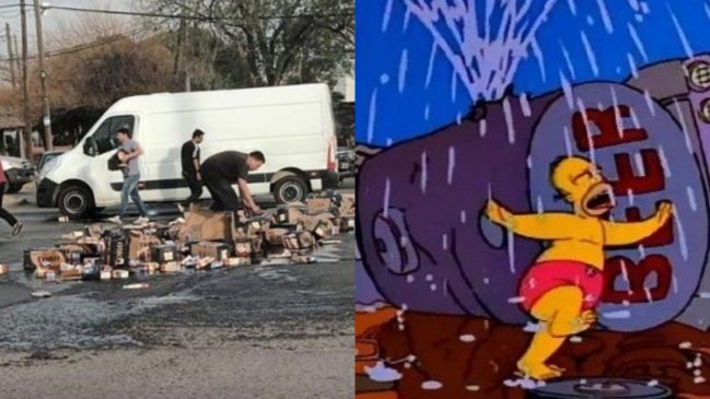 Argentina: Dos camiones de fernet y Coca-Cola volcaron en la misma rotonda