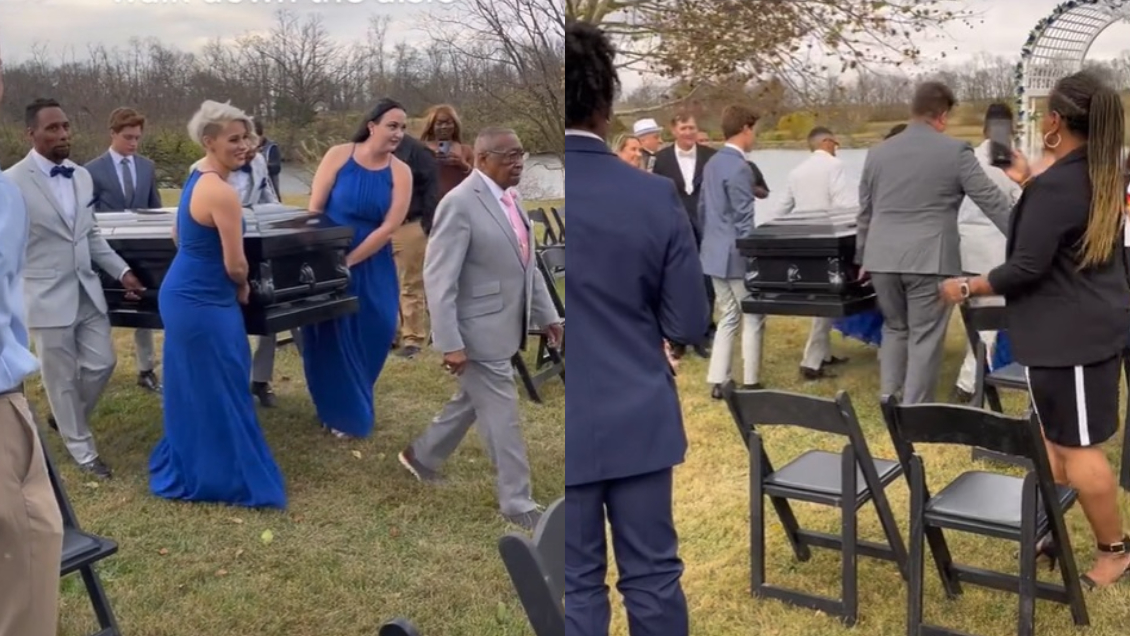 Novio causó controversia por llegar a su boda dentro de un ataúd: 