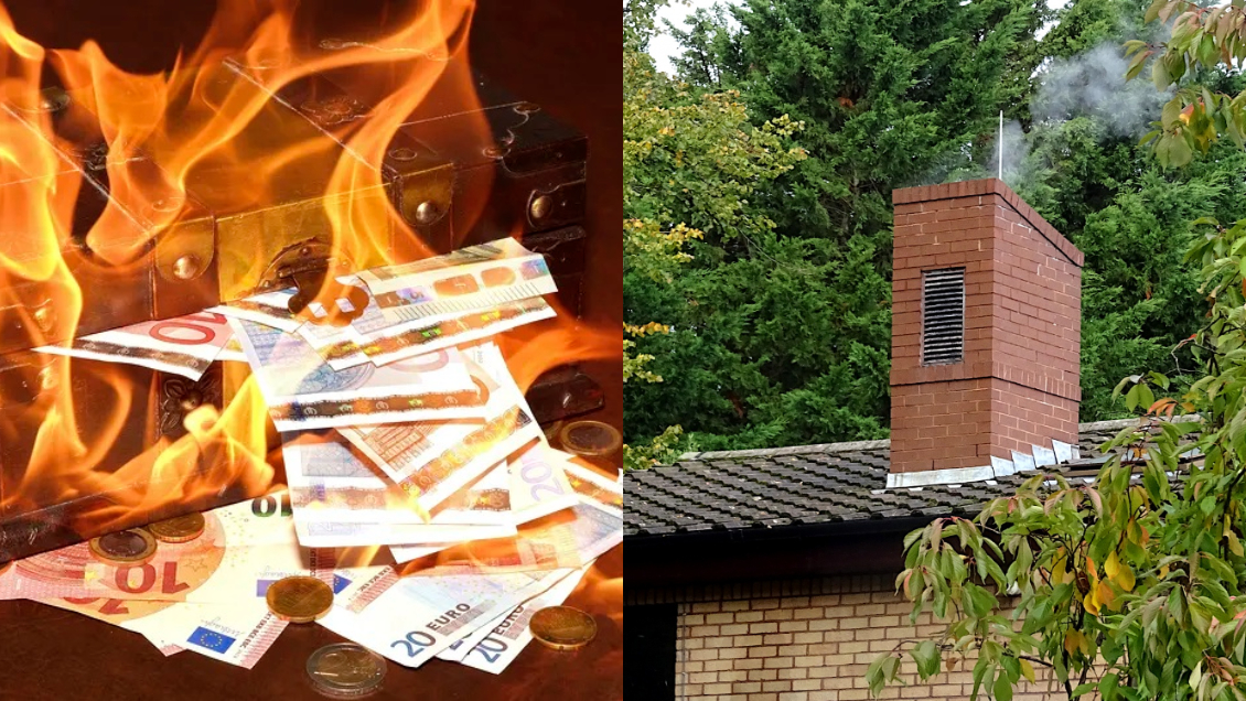Quiso esconder sus millonarios ahorros en la chimenea y su esposa los quemó por error