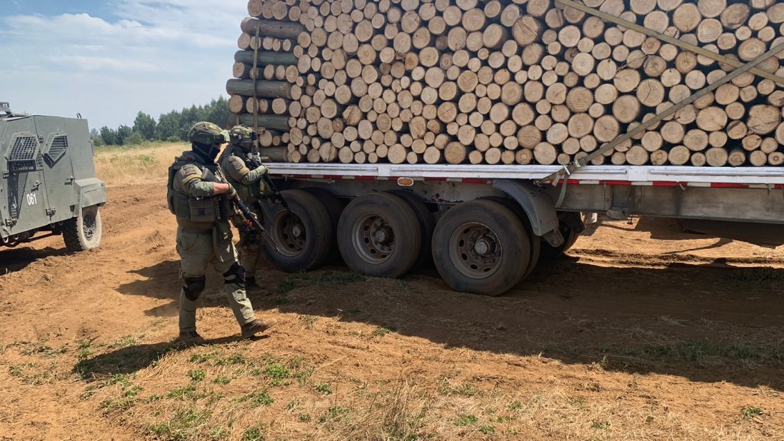 Carabineros incautó un camión y una camioneta cargados con madera robada y detuvo a tres sujetos