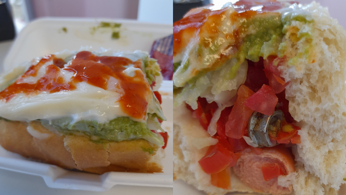 Se compró un completo y encontró una tuerca adentro