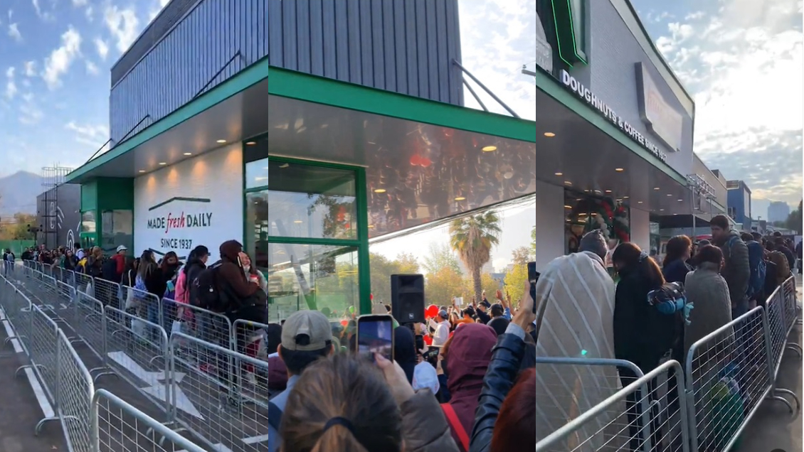 Personas acamparon durante horas para inauguración de nueva tienda de donas