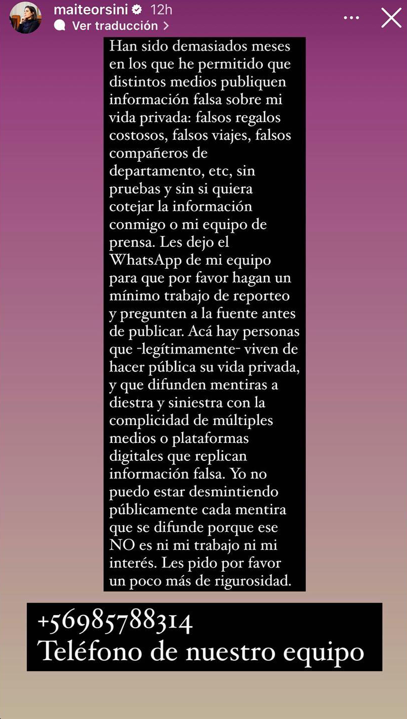 Comunicado de Maite Orsini