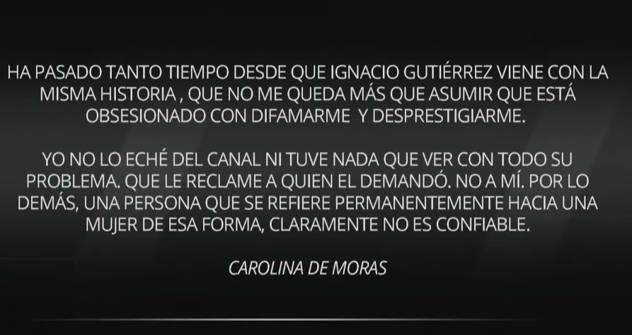 Carolina De Moras respondió a Nacho Gutiérrez Carolina De Moras respondió a Nacho Gutiérrez