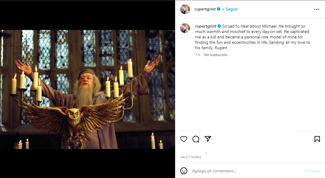 Rupert Grint dedicó un posteo a Michael Gambon Rupert Grint dedicó un posteo a Michael Gambon