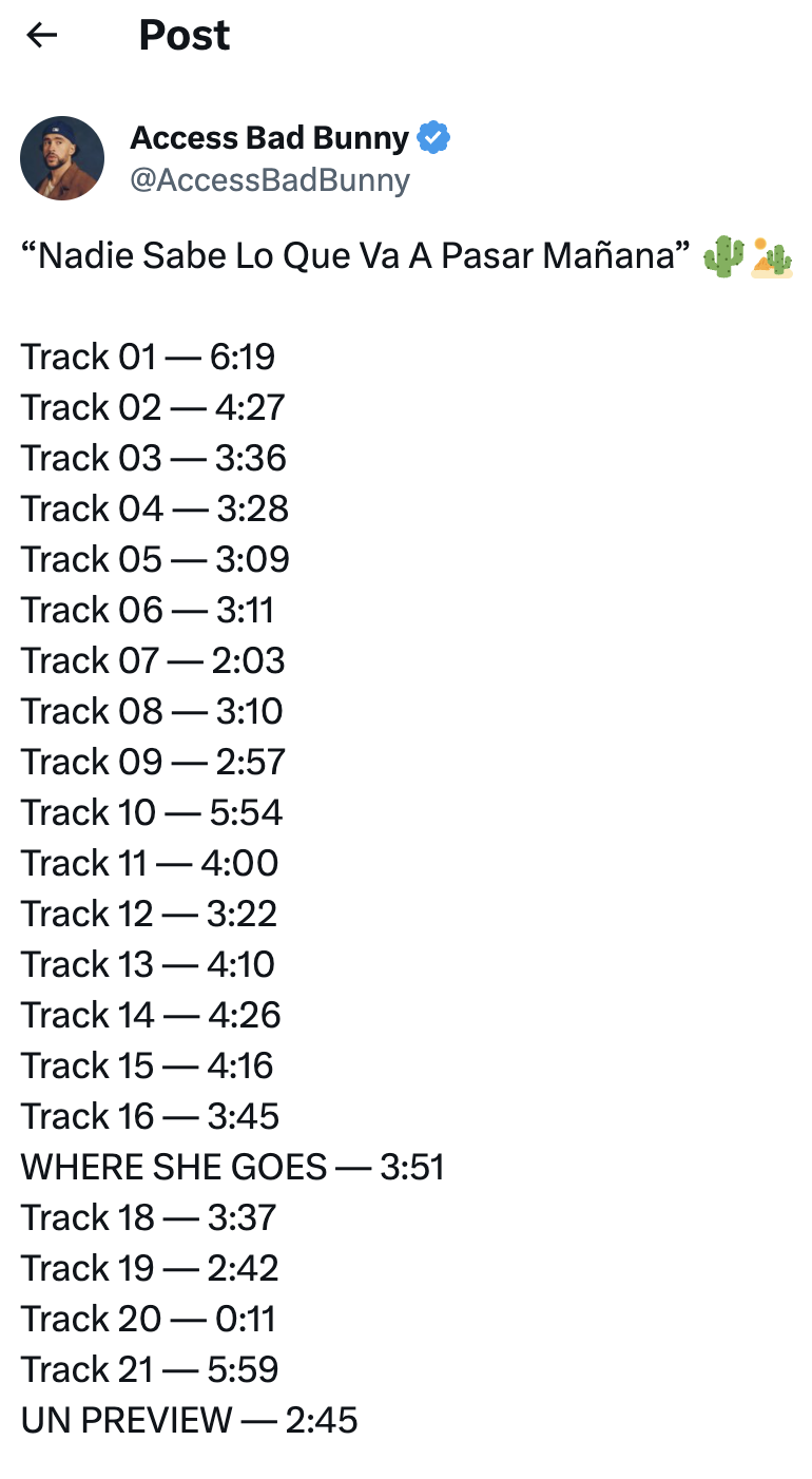 Tracklist Nadie sabe lo que va a pasar mañana