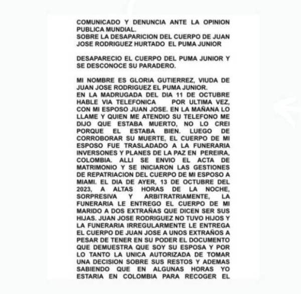 viuda hijo puma rodriguez viuda del puma jr denuncia robo del cuerpo