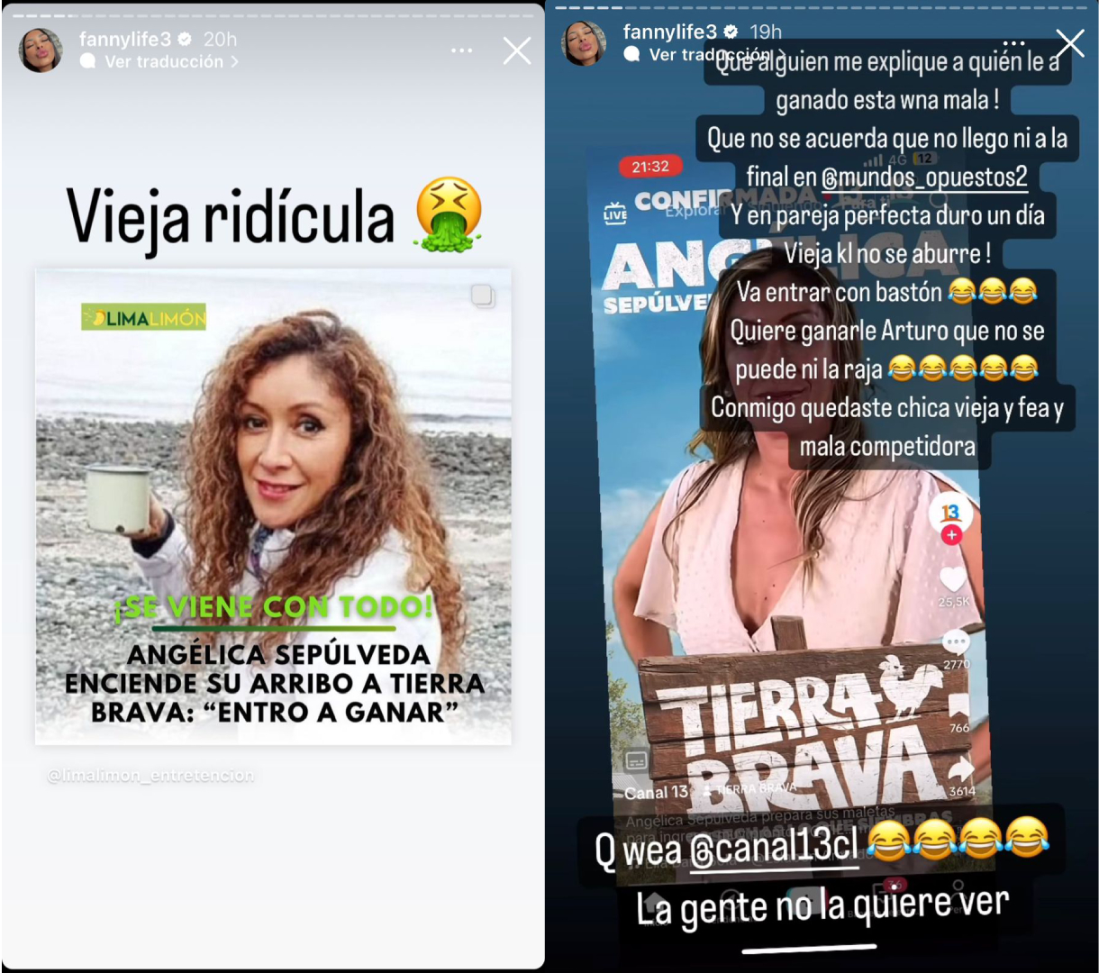 Fanny Cuevas arremetió en Instagram contra Angélica Sepúlveda Fanny Cuevas arremetió en Instagram contra Angélica Sepúlveda