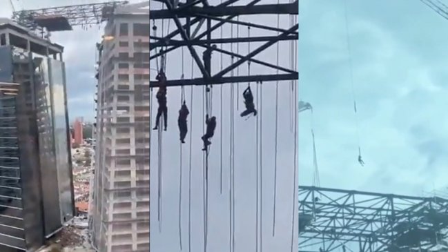   Obreros quedaron colgando a 100 metros de altura tras derrumbe en Brasil: Uno de ellos cayó 