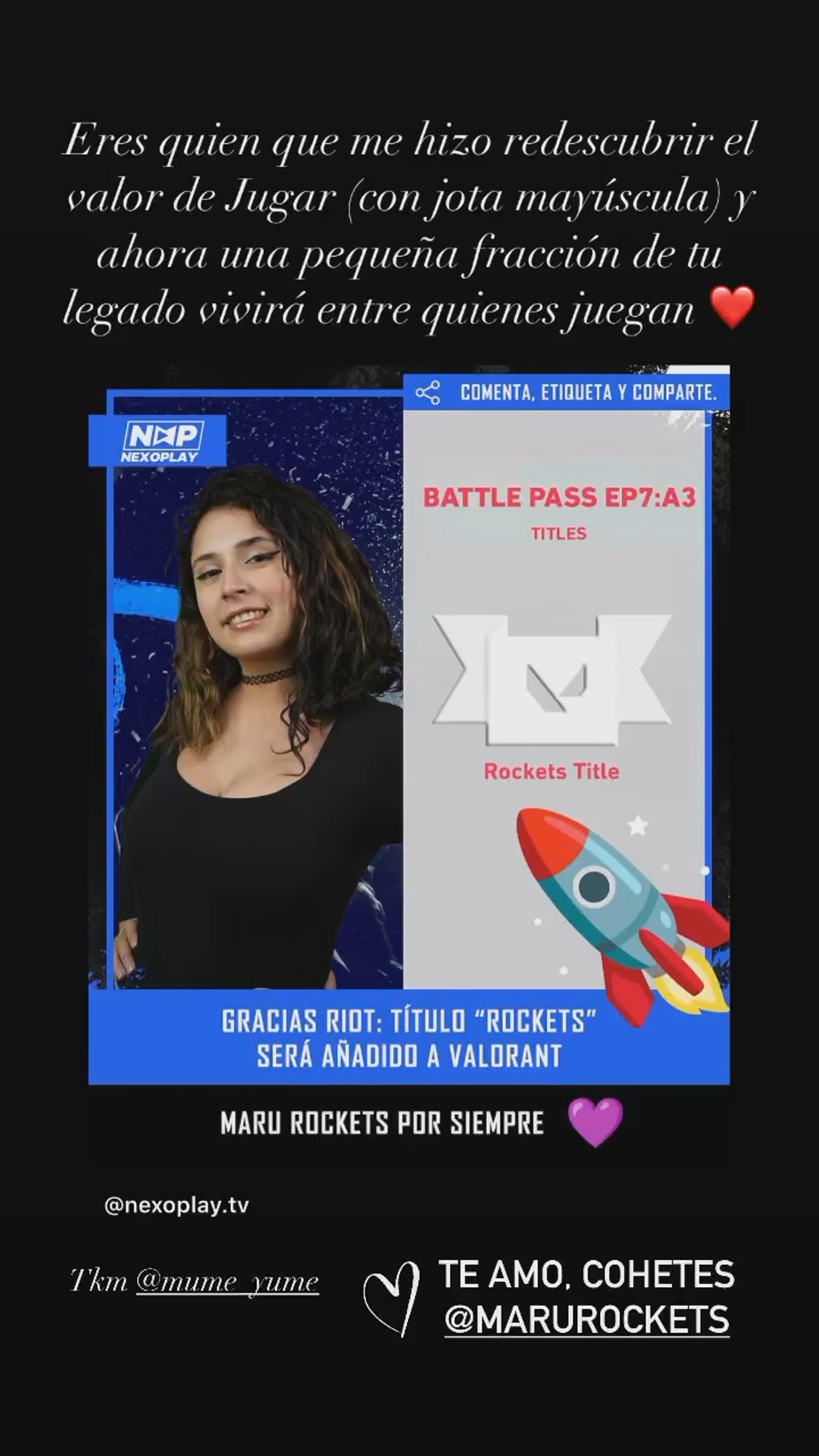 El mensaje de DimeNacho a Maru Rockets, por homenaje en Valorant El mensaje de DimeNacho a Maru Rockets