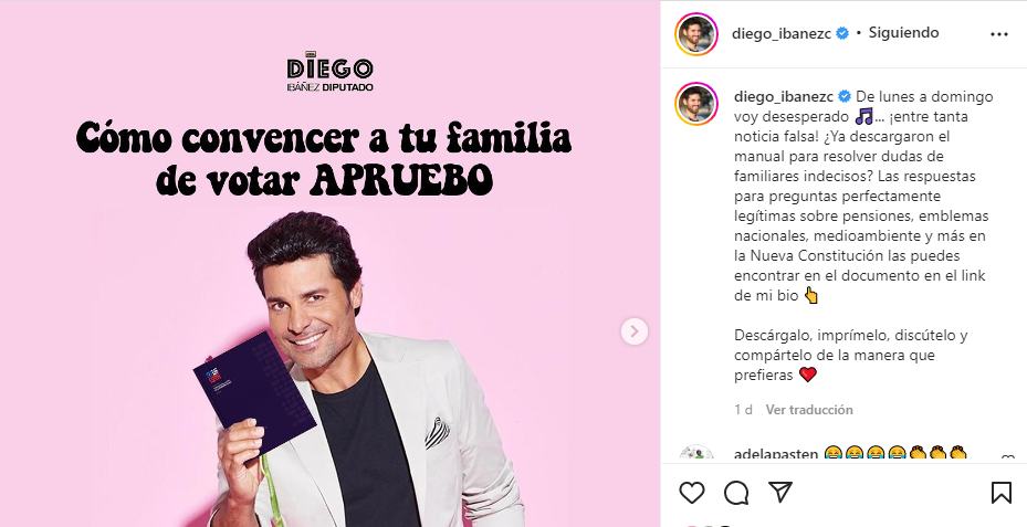 Diego Ibáñez publicó un meme de Chayanne a favor del Apruebo Diego Ibáñez publicó un meme de Chayanne a favor del Apruebo