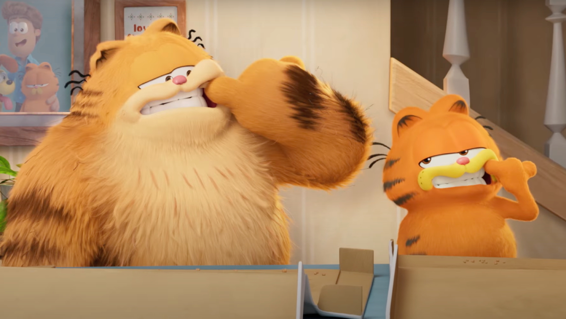 Garfield y su padre en su nueva película
