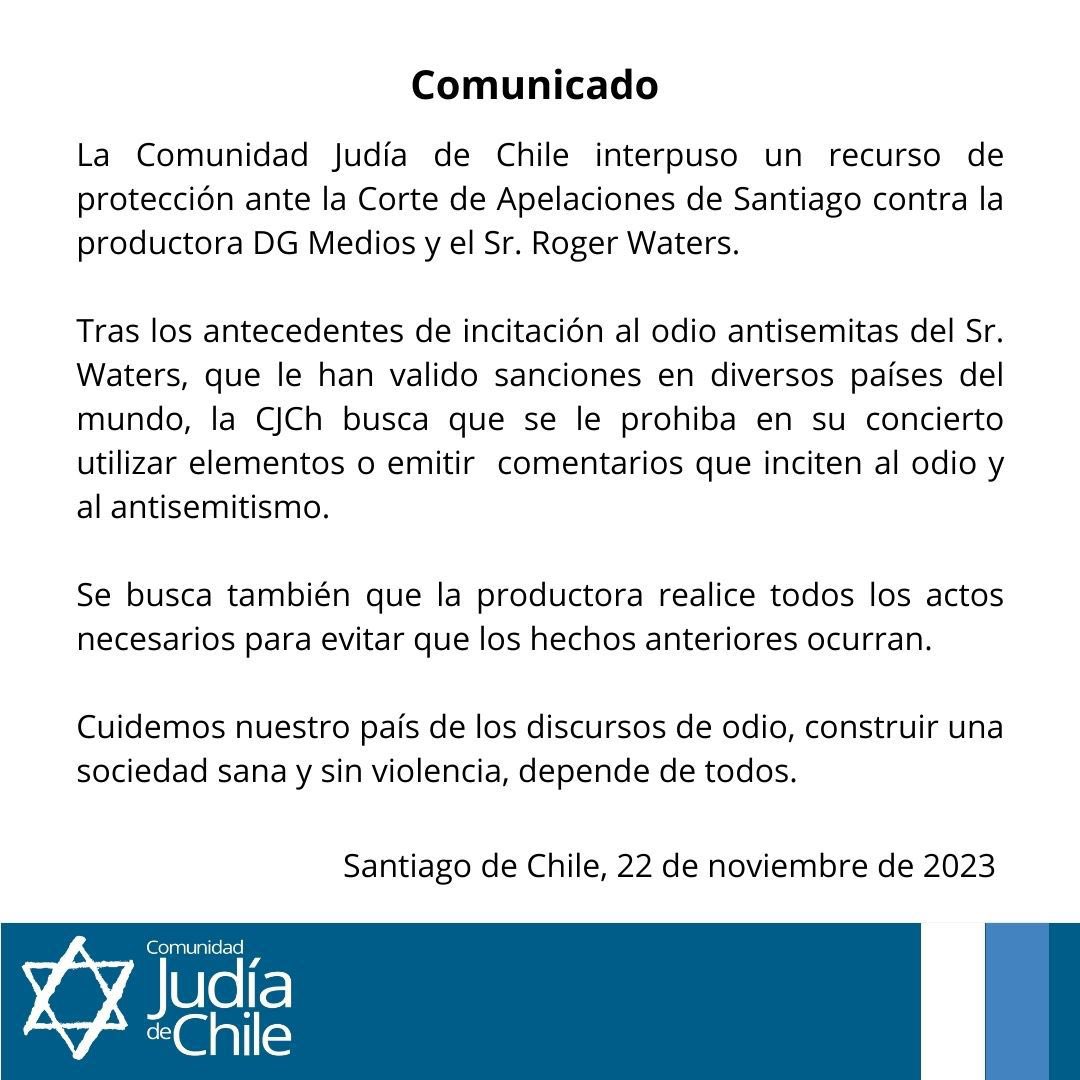 Comunidad judía en Chile contra Roger Waters