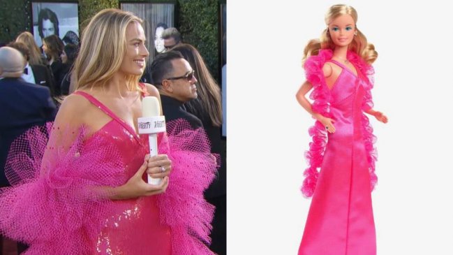 Margot Robbie replicó vestido de Barbie de 1977 en los Globos de Oro