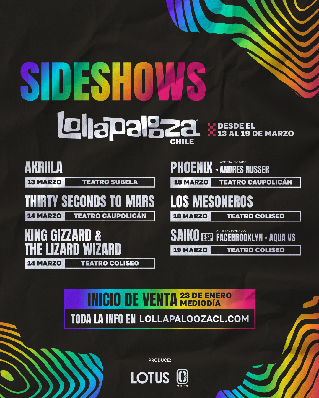 Sideshow Lollapalooza Thirty Seconds to Mars Sideshows de Lollapalooza Chile 2024