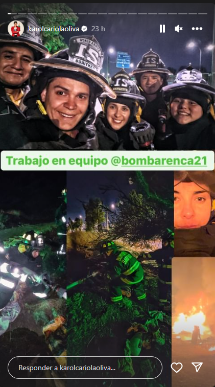 Karol Cariola junto a bomberos