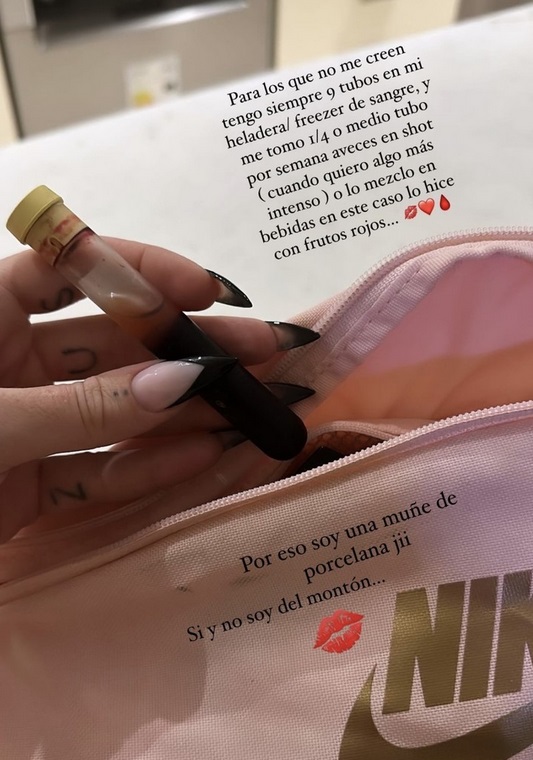 La modelo argentina Sofía Clerici bebe su propia sangre y o contó en Instagram