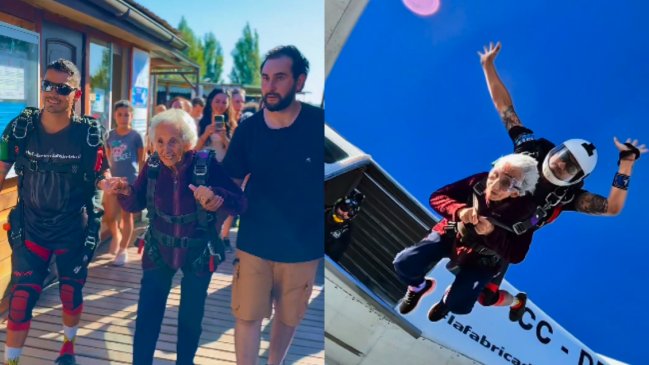  Anciana chilena de 95 años cumplió su sueño de tirarse en paracaídas  