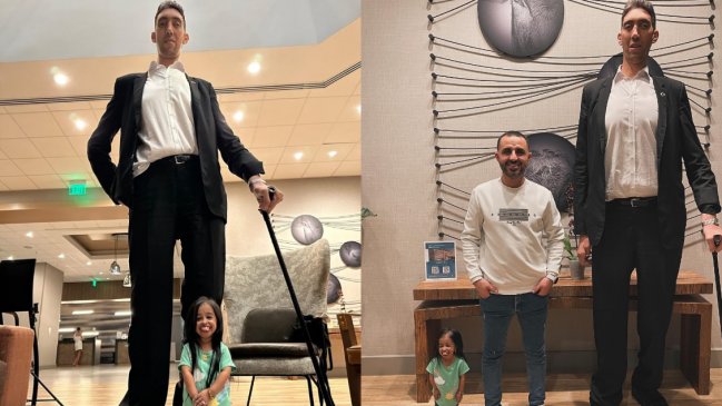  El hombre más alto y la mujer más pequeña del mundo se reencontraron en California  