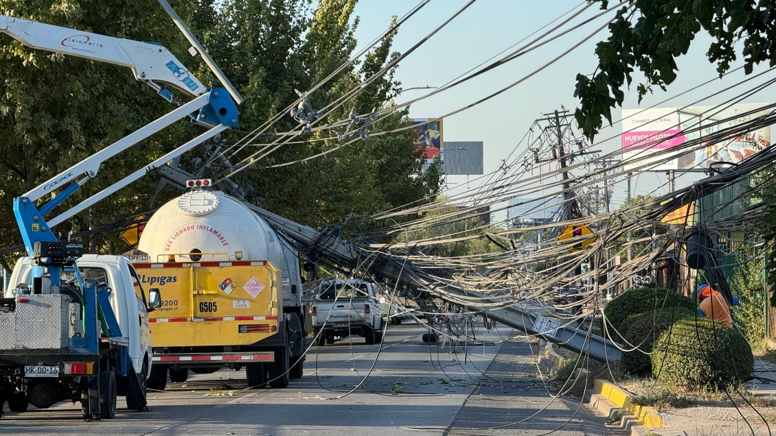 Camión que no bajó la pluma derribó 13 postes en Puente Alto