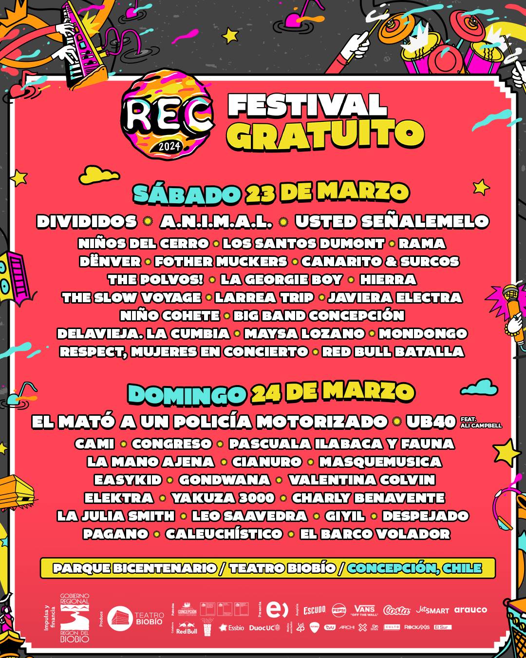 el cartel de artistas por día del festival rec 2024