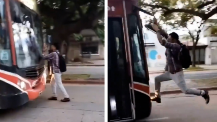   Hombre se colgó de espejo de micro ante negativa de chofer de abrirle la puerta 