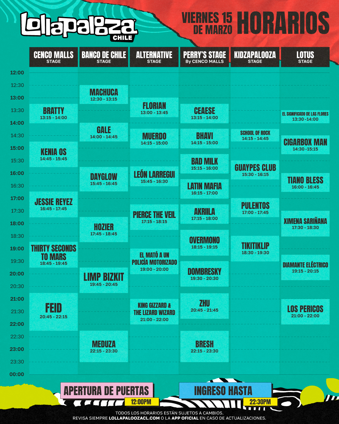 horarios de lollapalooza chile 2024 del día viernes