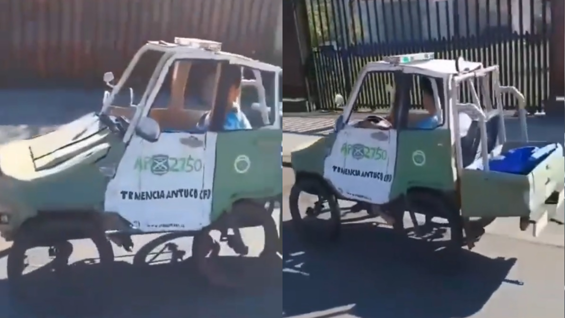 Niño construyó su propia patrulla de Carabineros y sale a pasear por Antuco