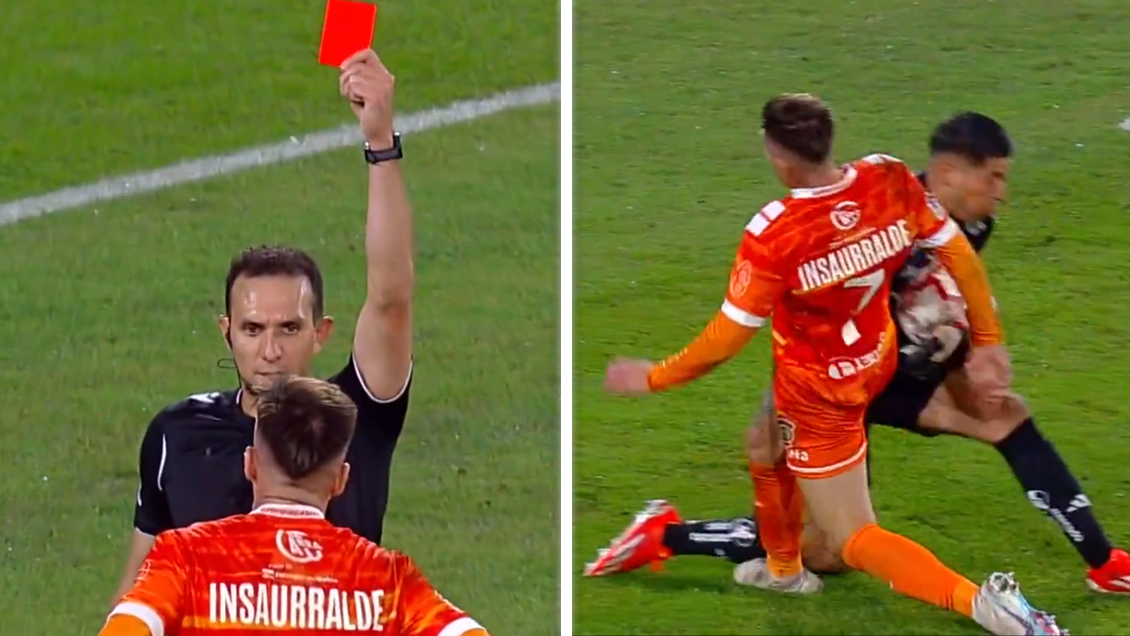 [VIDEO] La expulsión de Cristian Insaurralde tras disputar un balón con Brayan Cortés