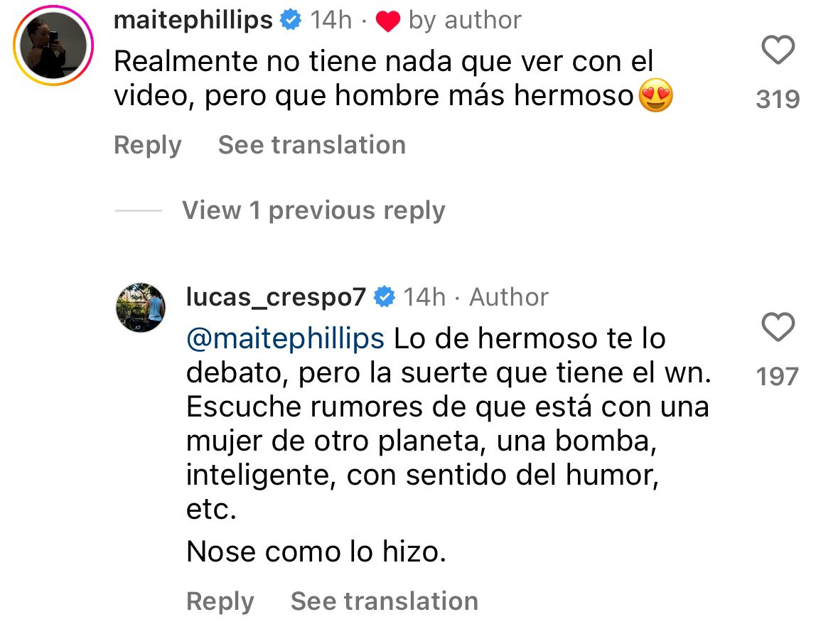 Maite Phillips y Lucas Crespo confirman su relación