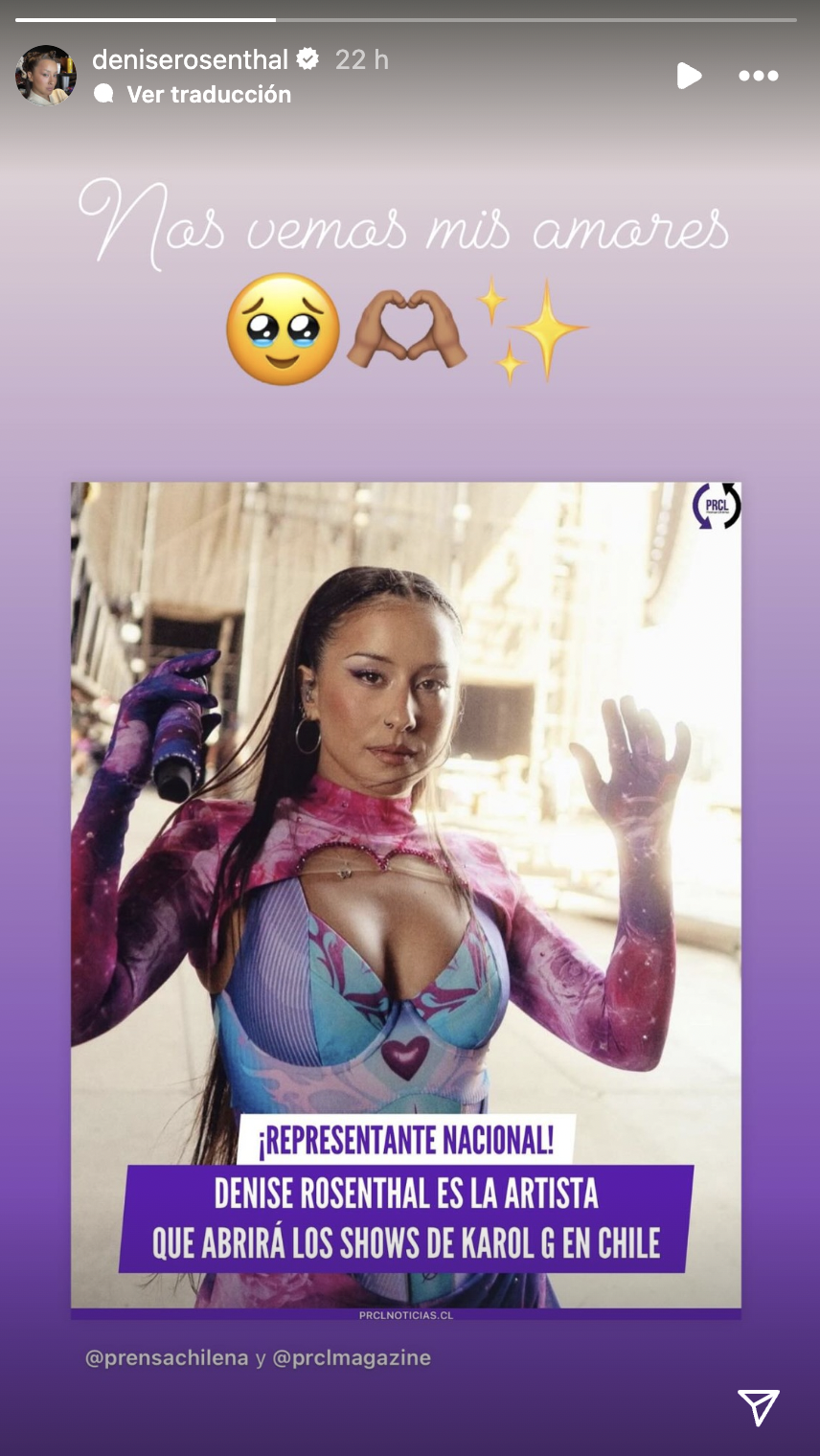Denise Rosenthal abrirá los shows de Karol G en Chile