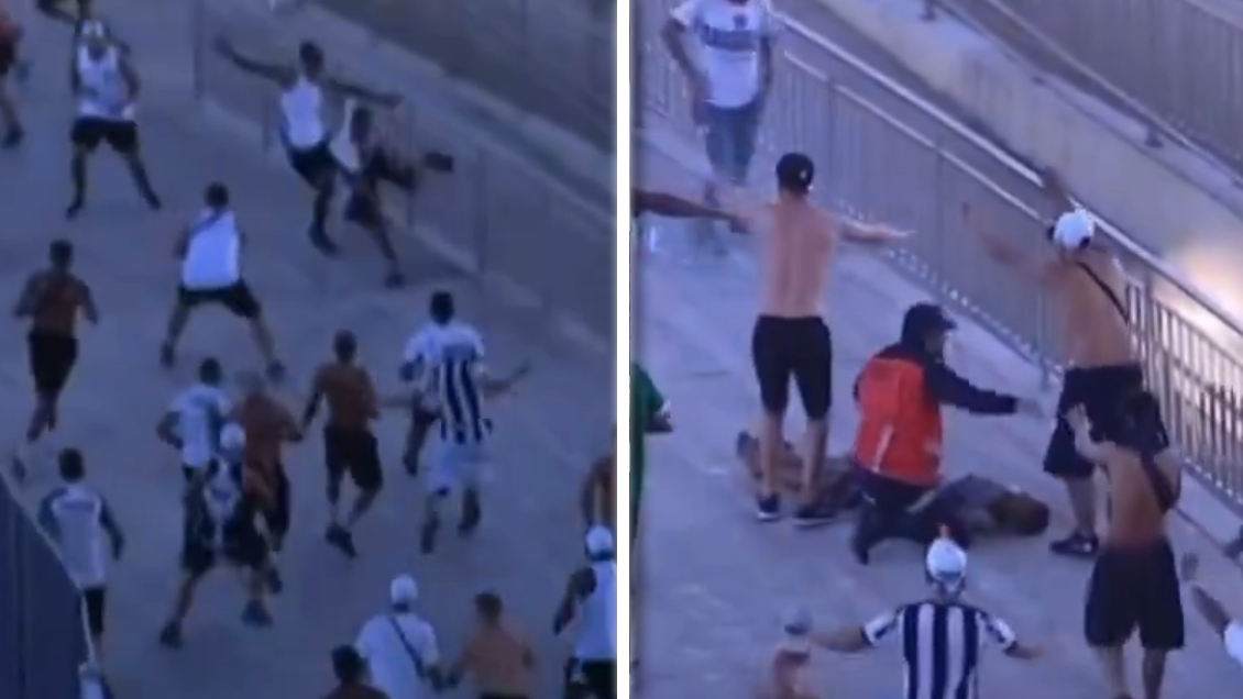 [VIDEO] Violenta pelea entre hinchas de Fluminense y Atlético Mineiro dejó un herido de urgencia