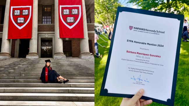 Chilena celebra tras haberse graduado de Harvard: 