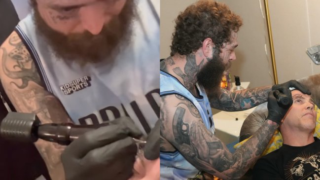 Post Malone le hizo un tatuaje de genital en la cara a Steve-O