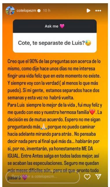 cote lopez luis jimenez separacion cote lopez informa su separación con luis jimenez