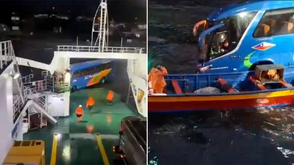   Bus se fue al agua al momento de tomar transbordador en Puerto Montt 