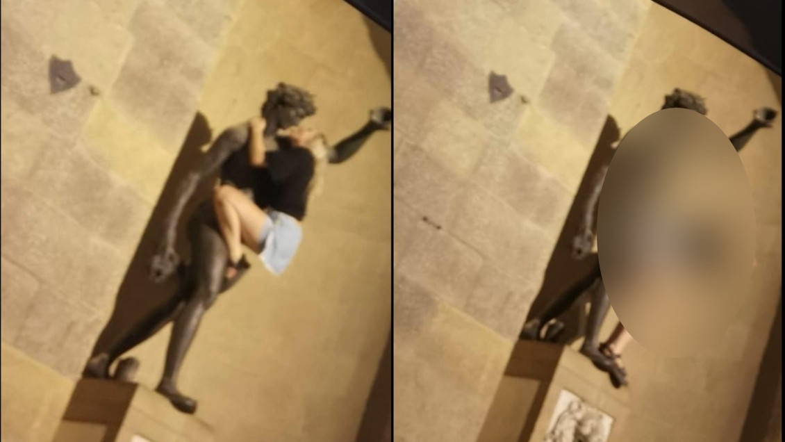 Turista causa indignación al realizar poses sexuales con estatua de dios romano en Italia