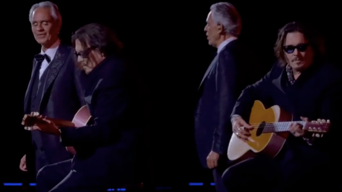 Johnny Depp sorprende al cantar junto a Andrea Bocelli en Italia